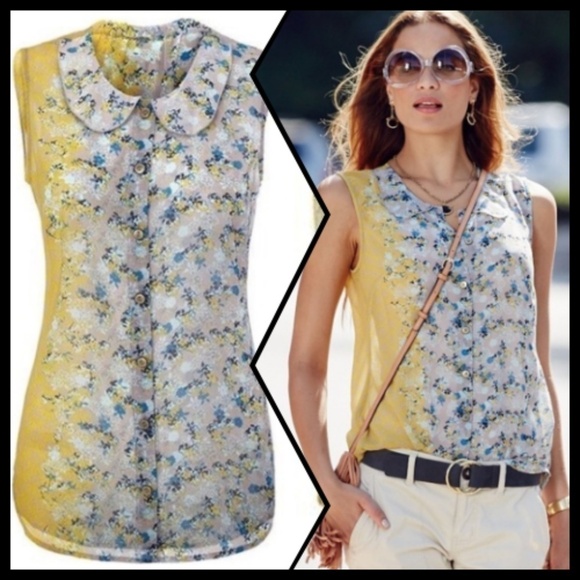 Cabi Sleeveless Lightweight Floral Blouse Yellow XS - Picture 1 of 6